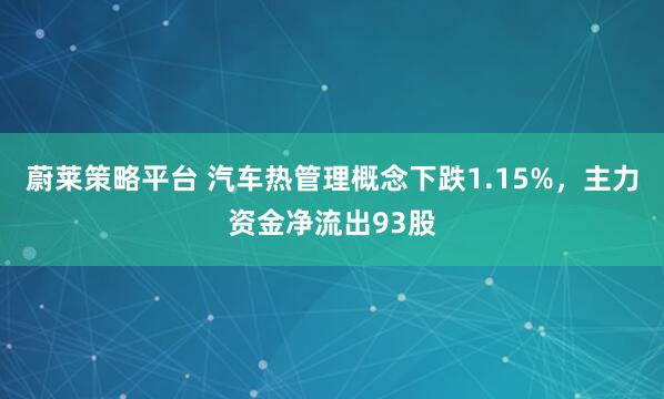 蔚莱策略平台 汽车热管理概念下跌1.15%，主力资金净流出93股