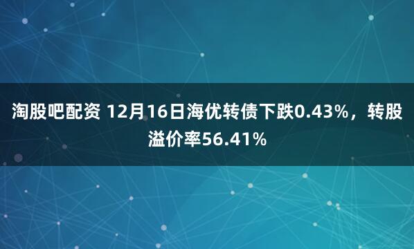 淘股吧配资 12月16日海优转债下跌0.43%，转股溢价率56.41%